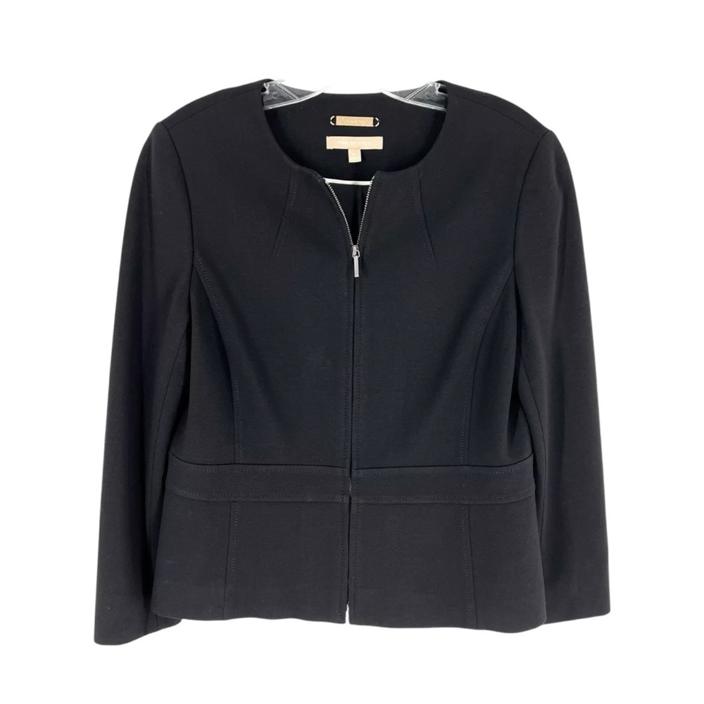 Talbots Ponte Blazer Womens Size 8P Black Italian Knit Zip Front Career Jacket
